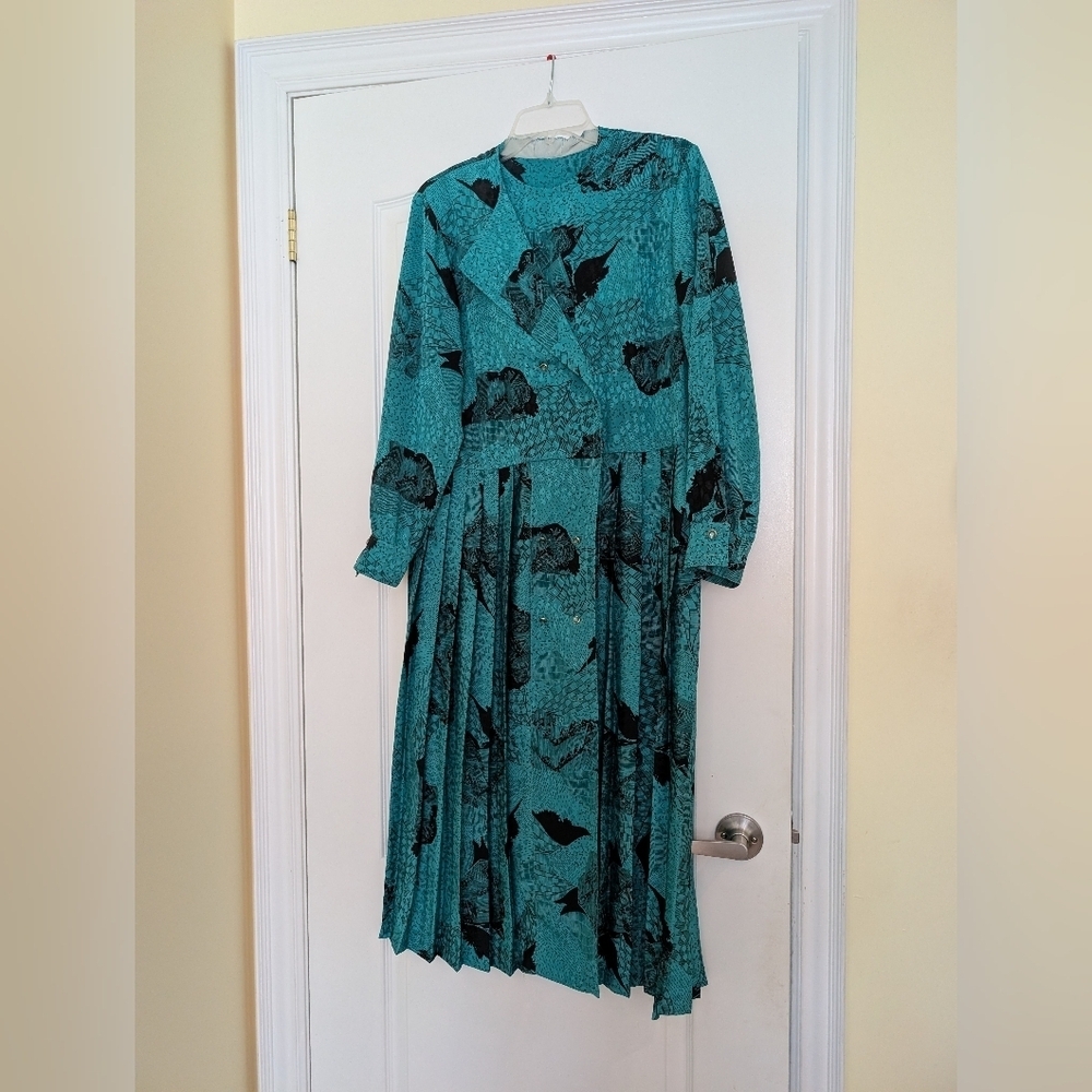 Vintage Teal and Black Women's Dress Size 38